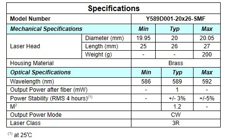 0.2 KG APC Power Type Yellow DPSS Laser voor enkelmodusvezelkoppeling