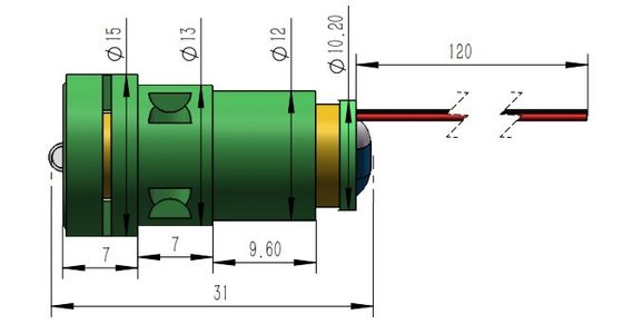 2.6-3.0V Spanningslijn Groene lasermodule 532nm met 5-18mW uitgangsvermogen