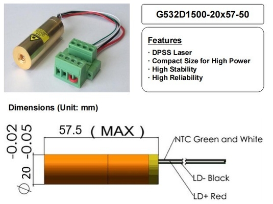 ACC Groene 532nm Lasermodule 1500mW Compacte grootte voor hoogvermogen lasercomponenten