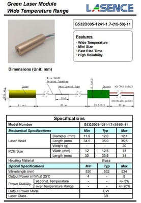 532nm 5mW 3R groene lasermodule met lange levensduur Gewicht 0,02 KG Levensduur 5000 uur